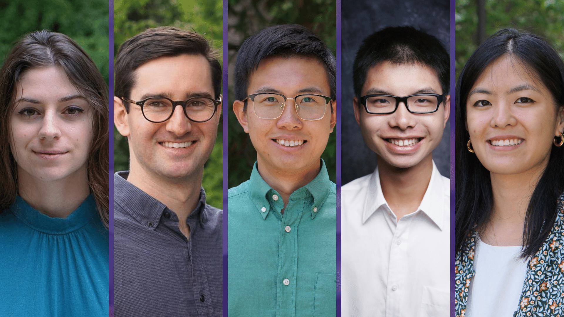 Photo collage of five students: Emerman, Keating, Li, Chen, and Zhang
