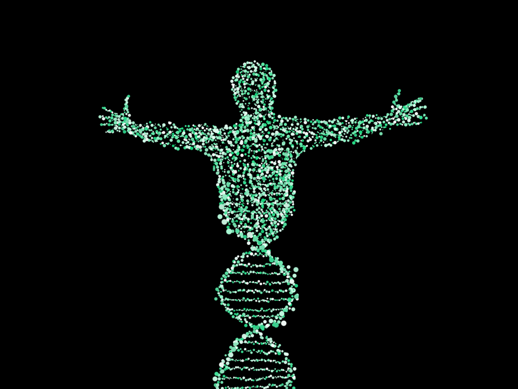 Graphic of DNA strand transitioning into human figure