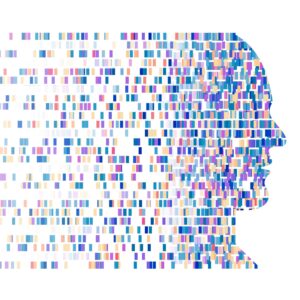 Graphic of DNA plots in shape of human head
