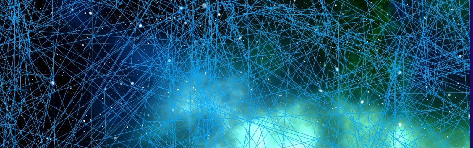 Abstract image of networking lines and color bursts in blue and teal