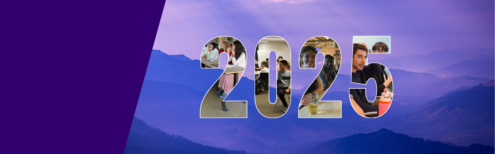 Purple toned mountain range background is depicted against stylized numbers reading 2025