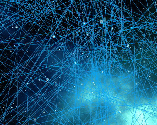 Abstract image of blue and teal lines and color bursts