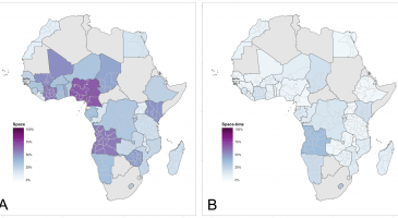 Map of Africa with countries shaded by time-space estimates of under-five mortality