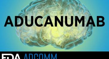 Word Aducanumab superimposed over graphic of human brain