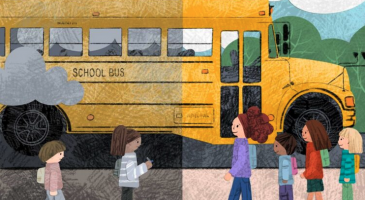 Illustration of children boarding a school bus