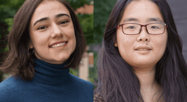 Split shot of two student portraits: Ana Gabriela Vasconcelos and Zhaoheng Li