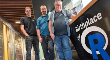 At the birthplace of R,Photo left to right of Associate Professor Paul Murrell, Associate Professor Simon Urbanek and Professor Thomas Lumley