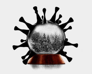 Image of snow globe with coronavirus spikes, Getty, The Atlantic