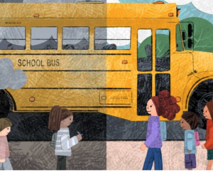 Illustration of children boarding a school bus