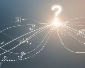 Illustration depicting causal inference with a question mark in the center with solid and dotted lines stretching out to point to data, figures, and drawing representing humans. 
