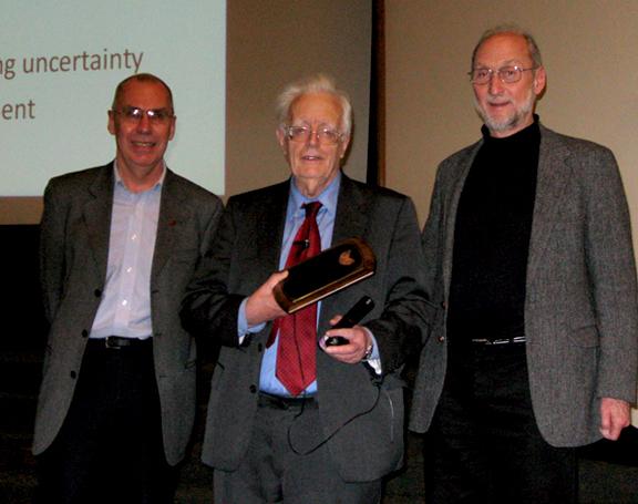 Photo of Bruce Weir, Sir David Cox, and Norm Breslow at 2008 Breslow Lecture