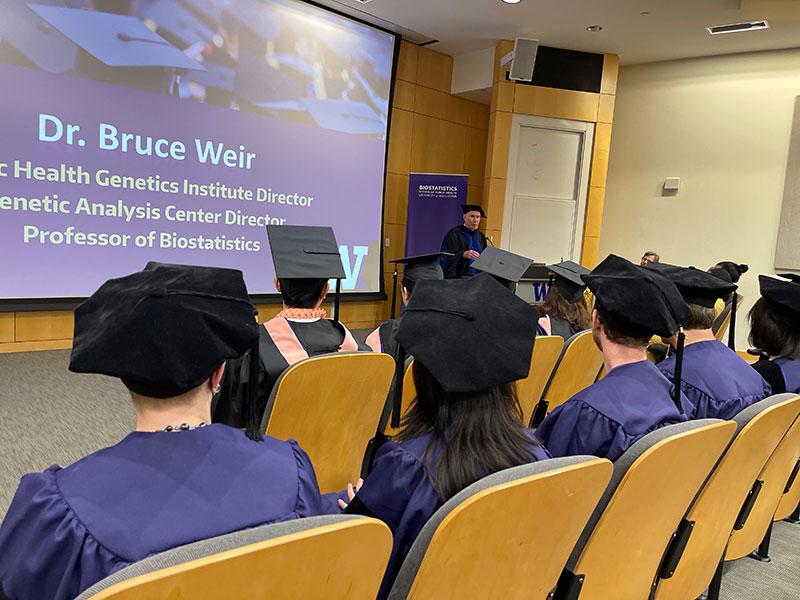 Bruce Weir addressing 2023 graduating class of UW Biostatistics