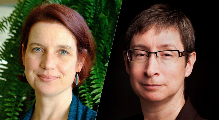 Split photo of Sarah Catherine Nelson on left, and Stephanie Malia Fullerton on the right